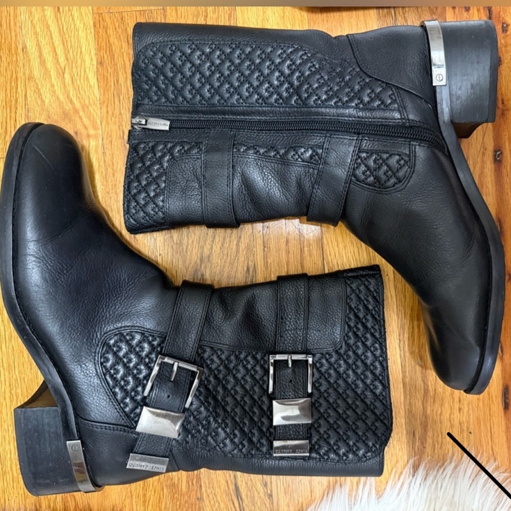 Vince Camuto Black Quilted Moto Boots
